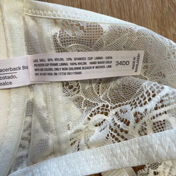 AUDEN PUSH UP BRA FRONT CLASP RACERBACK DEMI COVERAGE WHITE LACE WOMEN'S 34DD - Picture 7 of 7